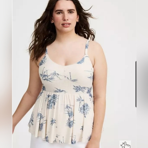 Torrid Smocked Criss-Cross Babydoll Top Tropical/Palm Tree Print Size Med. (00) - Picture 2 of 10